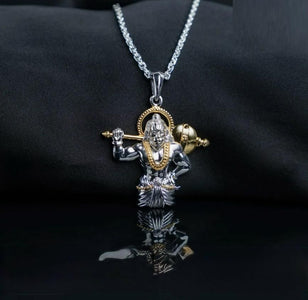 Jai Hanuman Pendant with Chain for Men | Gold-Silver Plated Alloy | Devotional Wear