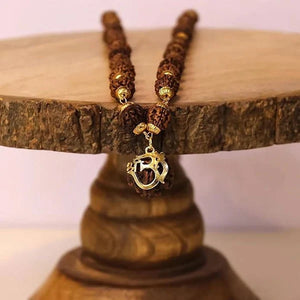 Gold-Toned Om Pendant with Rudraksha Detailing & Chain | Devotional Wear